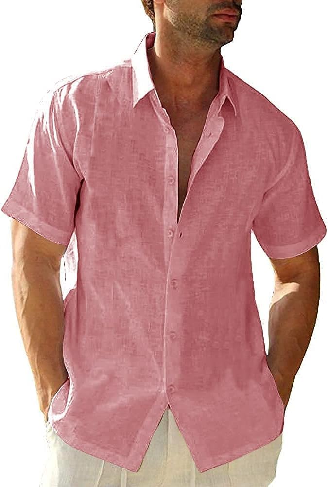 Men's Casual Linen Shirts Short Sleeve Button Down Shirts Summer Beach Shirt Dress Shirt