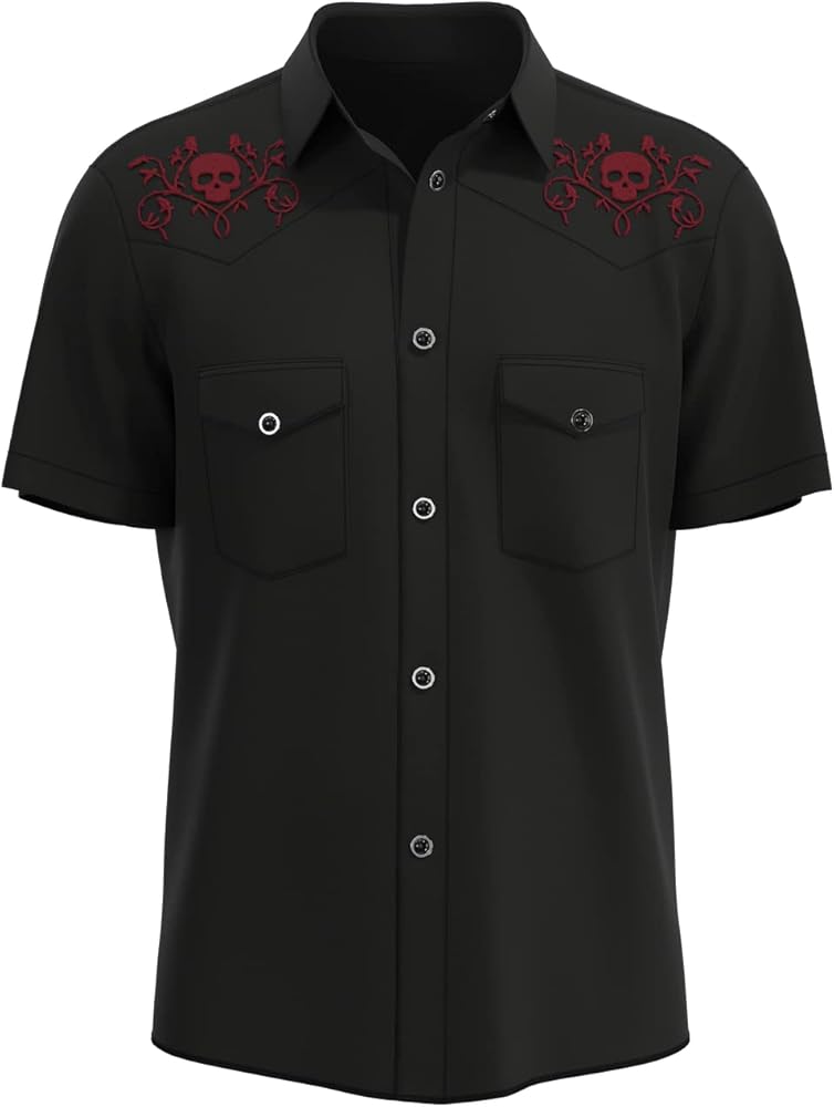 Men’s Rockabilly Short Sleeve Button Down ~ Skull and Rose, Sparrows or Hard Luck