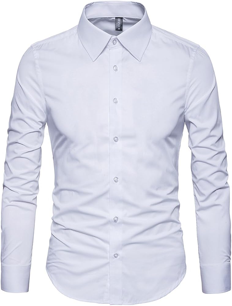 Men's Slim Fit Business Casual Cotton Long Sleeves Solid Button Down Dress Shirts