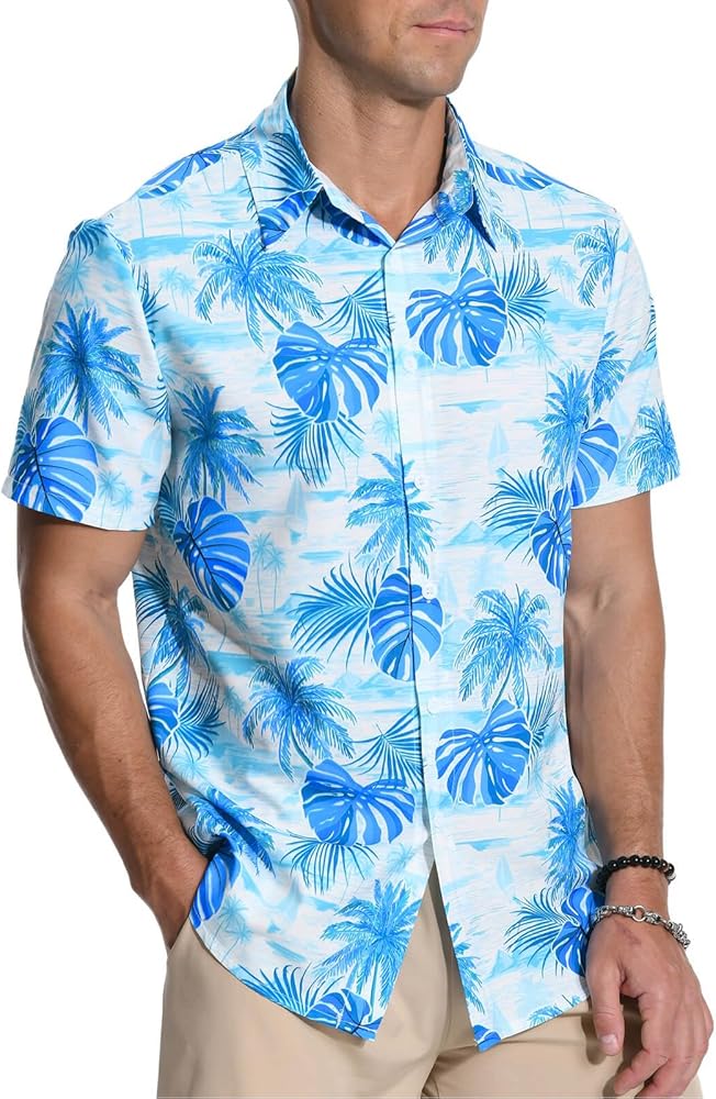 Aiyino Hawaiian Shirt for Men, Tropical Holiday Short Sleeve Casual Button Down Beach Shirts