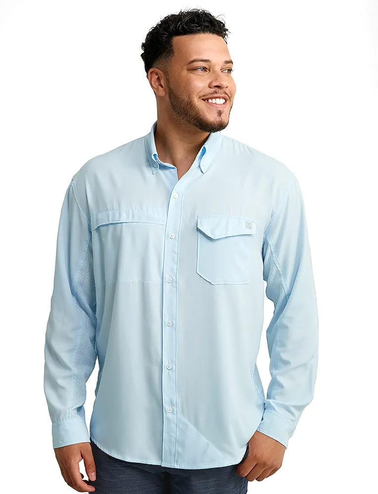 HUK Men's Tide Point Solid Long Sleeve Shirt, Button