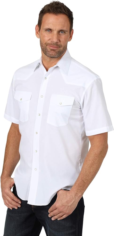 Wrangler Men's Sport Western Basic Two Pocket Short Sleeve Snap Shirt