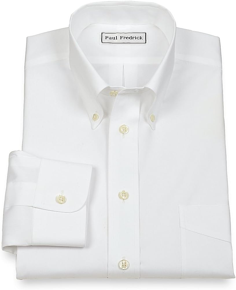 Paul Fredrick Men's Non-Iron 2-Ply Cotton Button Down Collar Dress Shirt