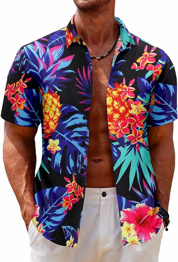 COOFANDY Mens Hawaiian Tropical Shirt Short Sleeve Casual Button Down Floral Summer Beach Shirts with Pocket