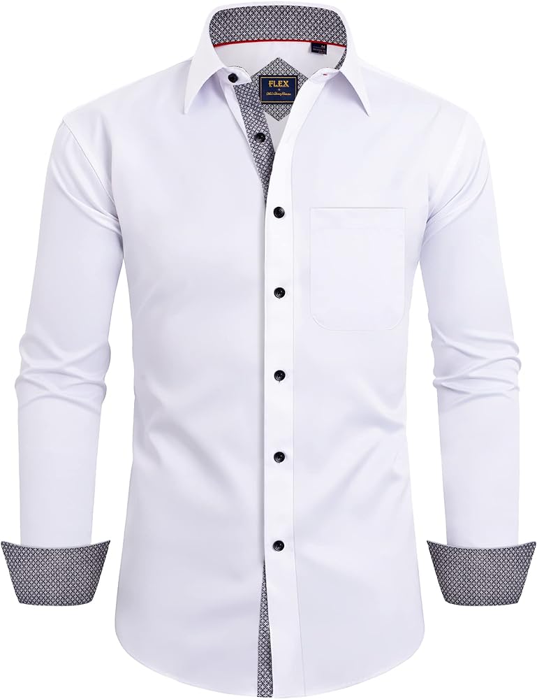 Alimens & Gentle Men's Dress Shirts Long Sleeve Wrinkle-Resistant Casual Button Down Shirt