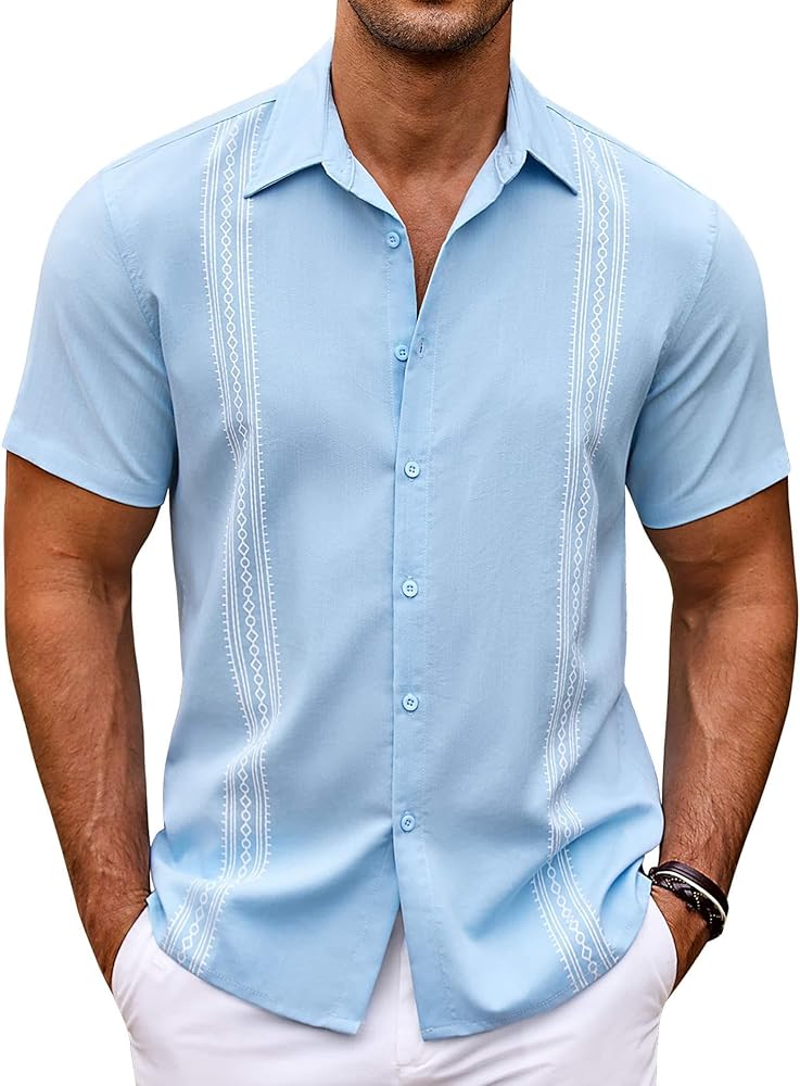 COOFANDY Men's Cuban Guayabera Shirt Short Sleeve Button Down Shirts Casual Summer Beach Shirts