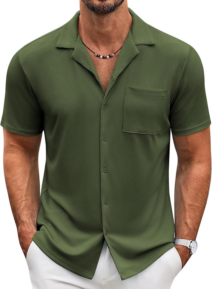 COOFANDY Men's Casual Button Down Shirts Short Sleeve Summer Beach Shirts Untucked Tops with Pocket