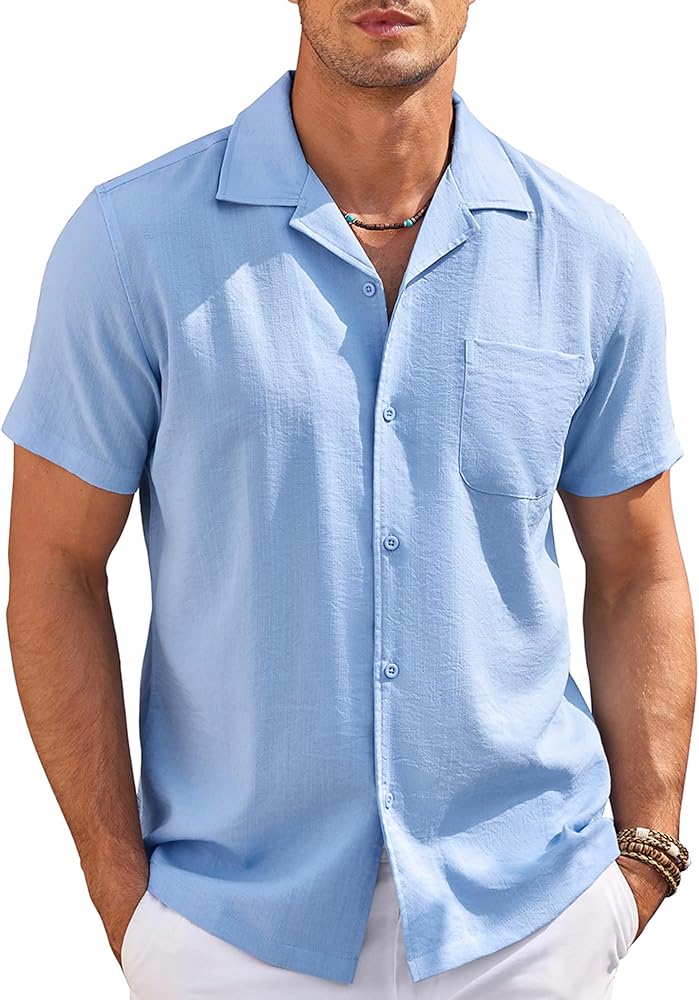 COOFANDY Men's Casual Button Down Shirts Short Sleeve Summer Cuban Vacation Beach Shirts