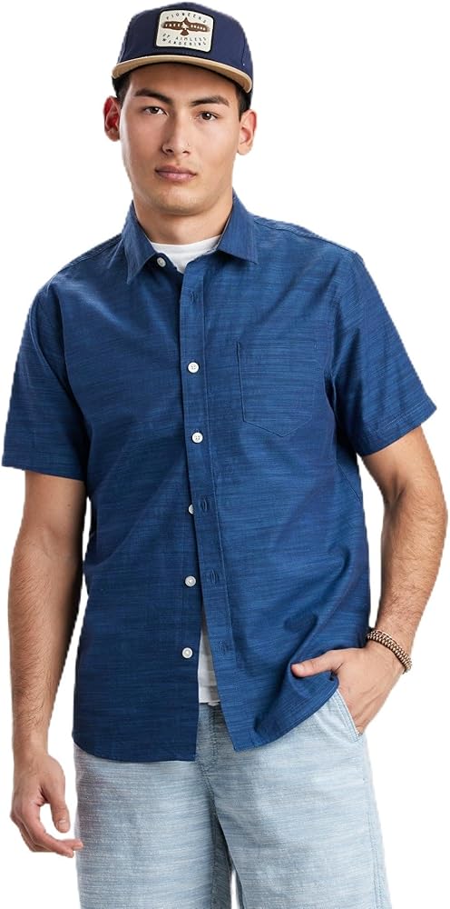 UNIONBAY Men's Short Sleeve Slub Button Down Shirt