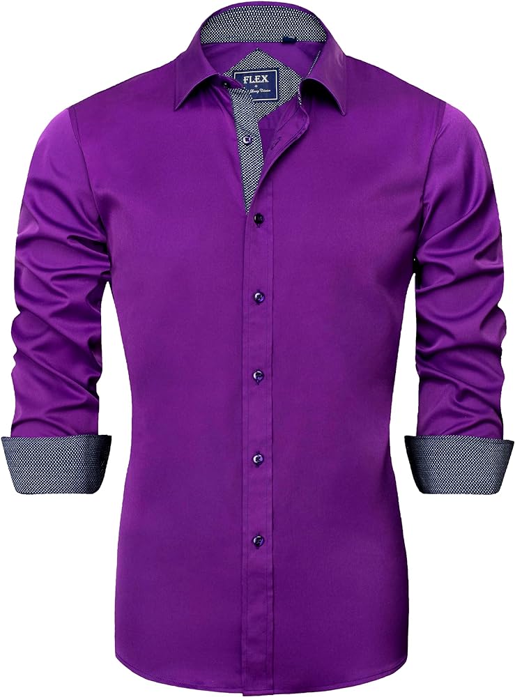 J.VER Men's Casual Long Sleeve Stretch Dress Shirt Wrinkle-Free Regular Fit Button Down Shirts