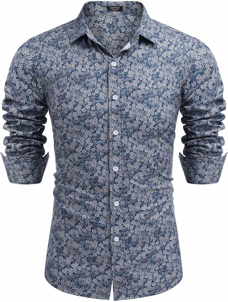 COOFANDY Men's Floral Dress Shirts Long Sleeve Regualr Fit Casual Button Down Shirts