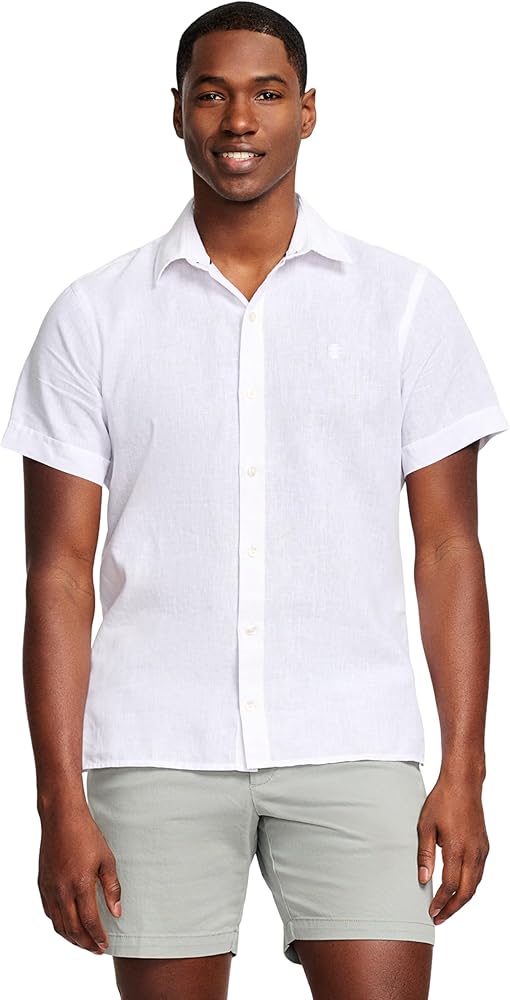 IZOD Men's Linen Button Down Short Sleeve Shirt