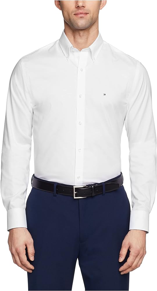 Tommy Hilfiger Men's Dress Shirt Slim Fit Stretch Oxford