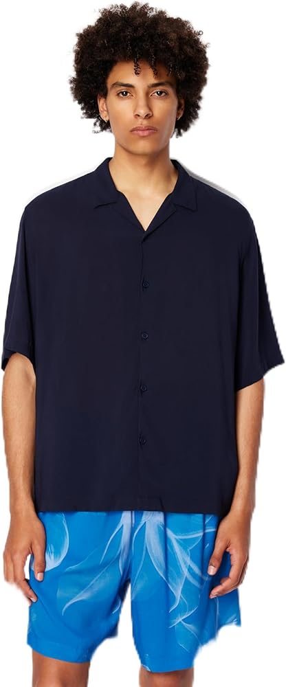 A|X ARMANI EXCHANGE Men's Short Sleeve Viscose Button Down Shirt. Boxy Fit