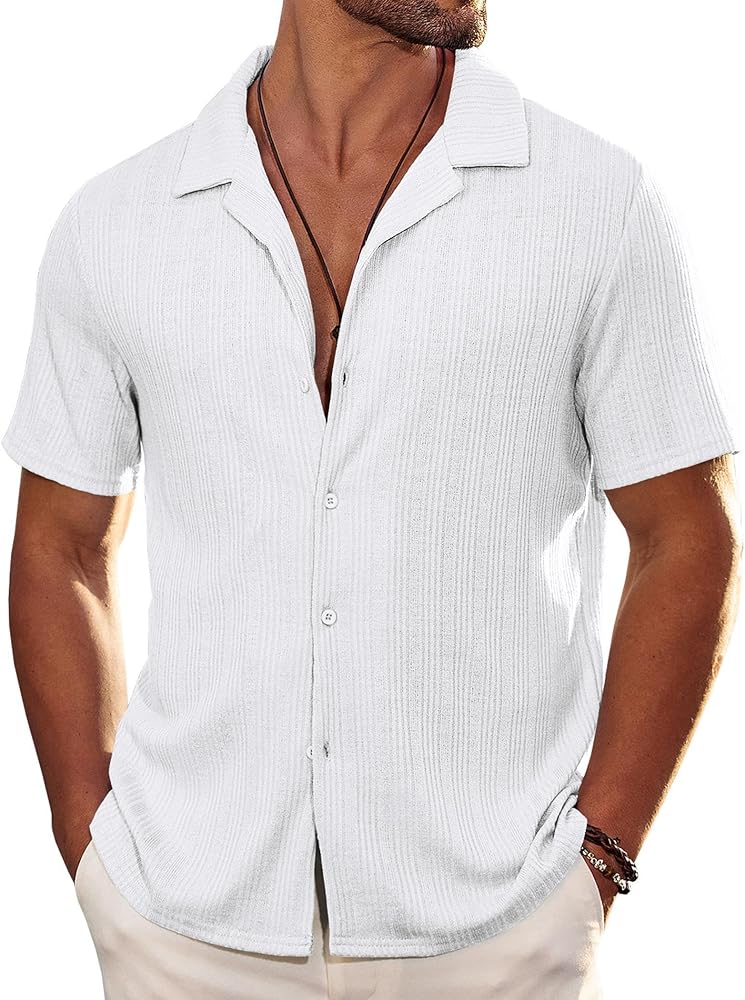 COOFANDY Mens Knit Polo Shirts Short Sleeve Casual Button Down Shirts for Men Beach Shirt