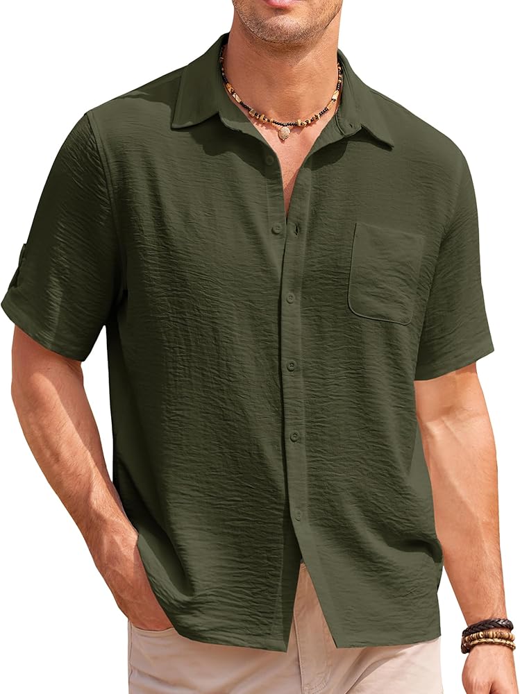 COOFANDY Men's Casual Button Down Short Sleeve Shirts Textured Summer Beach Shirt