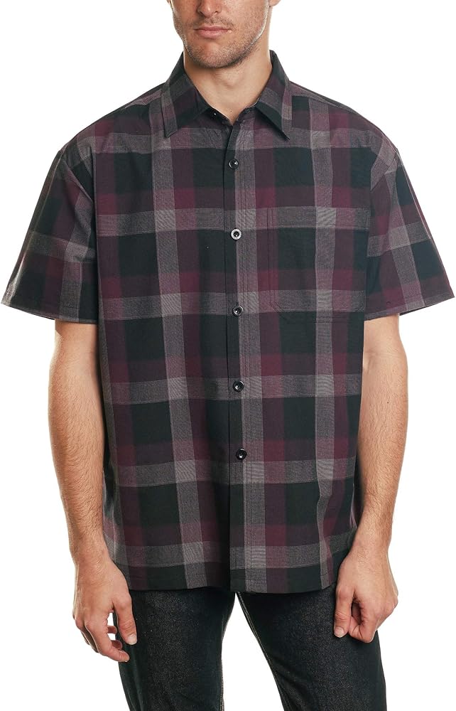 YAGO Men's Casual Checkered Relaxed Fit Button Up Short Sleeve Work Shirt