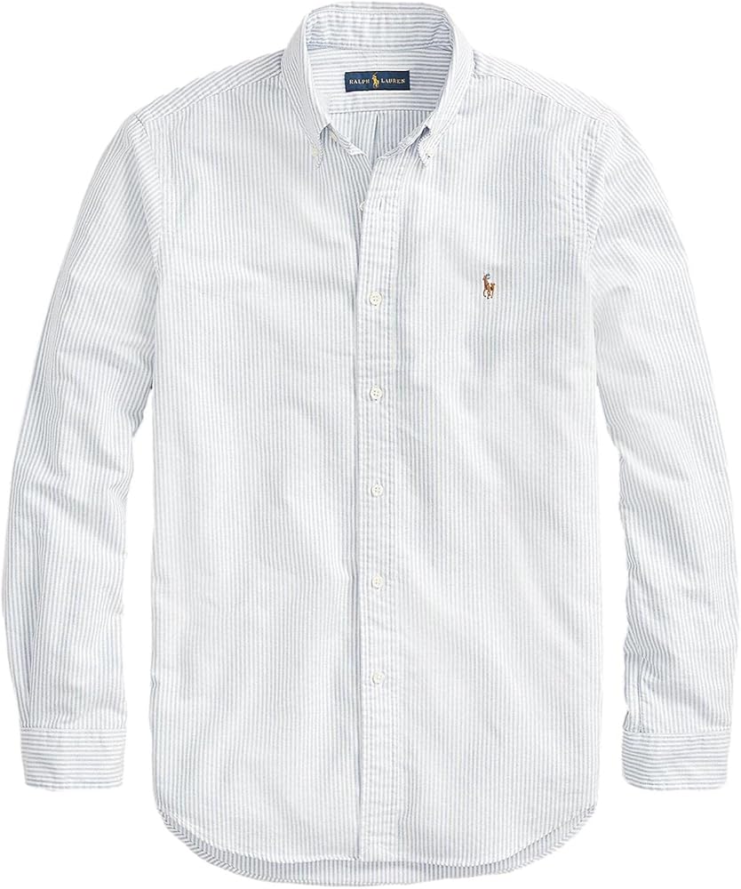 POLO RALPH LAUREN Men's Long Sleeve Oxford Button Down Shirt (L, BlueWhiteStripe)