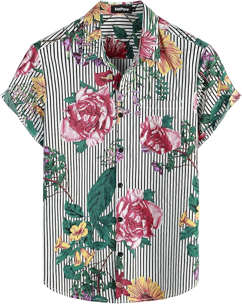 VATPAVE Mens Floral Hawaiian Shirt Casual Button Down Short Sleeve Aloha Beach Shirts