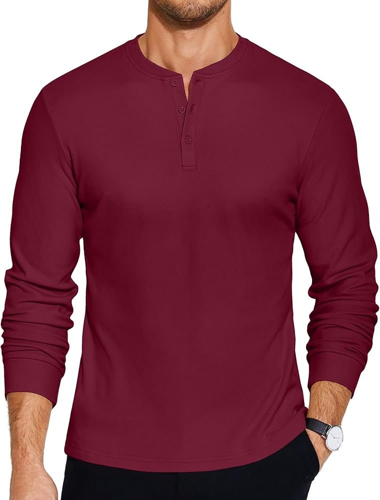 COOFANDY Men's Henley Shirts Long Sleeve Basic Pullover Shirt Lightweight Button T-Shirts