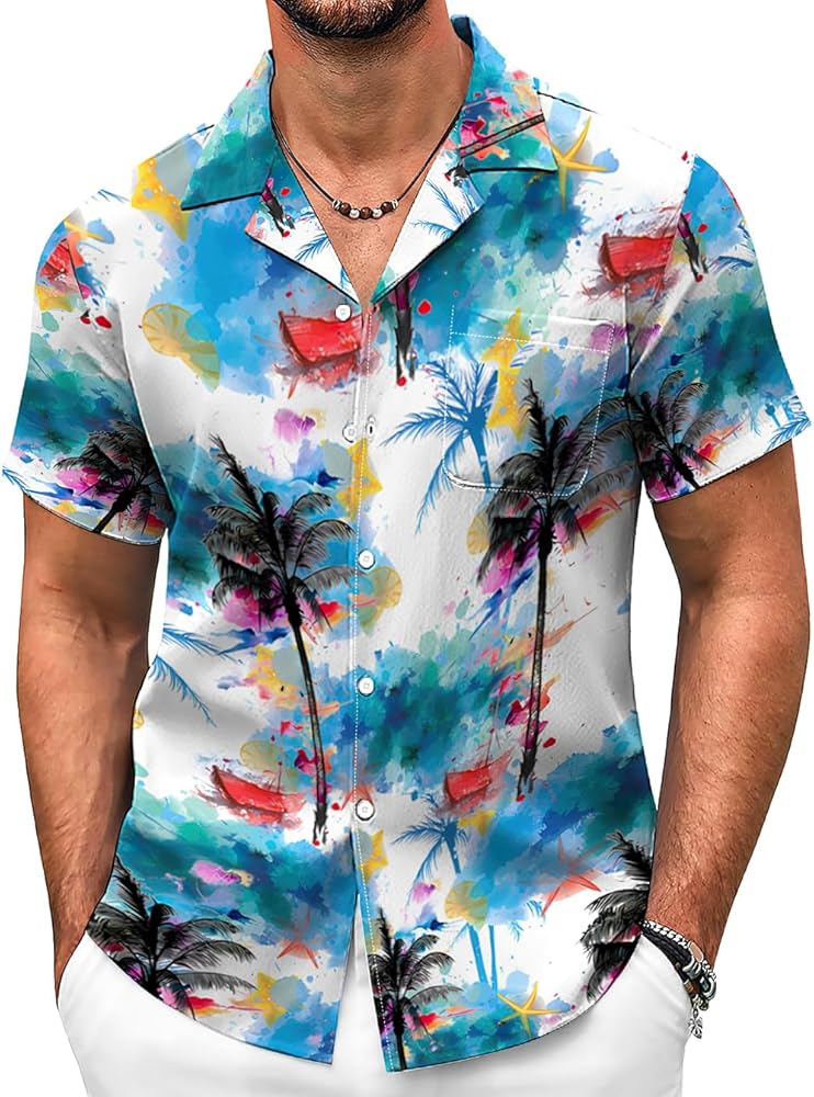 Hawaiian Shirt for Men Short Sleeve Button Down Shirts Beach Tropical Casual Shirts