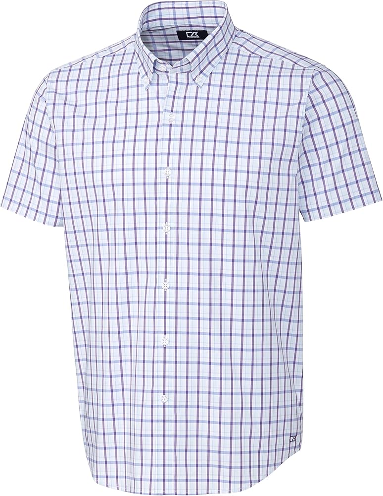 Cutter & Buck Men's Short Sleeve Soar Windowpane Plaid Button Down Shirt