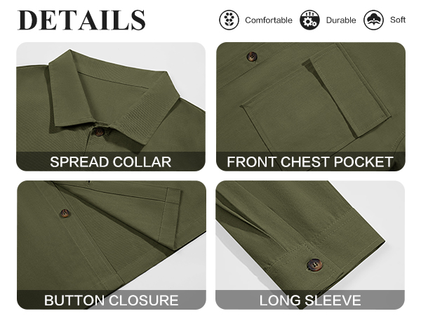 Mens Button Down Shirt Jacket Casual Military Cotton Shacket Lightweight Outdoor Cargo Jacket Coat