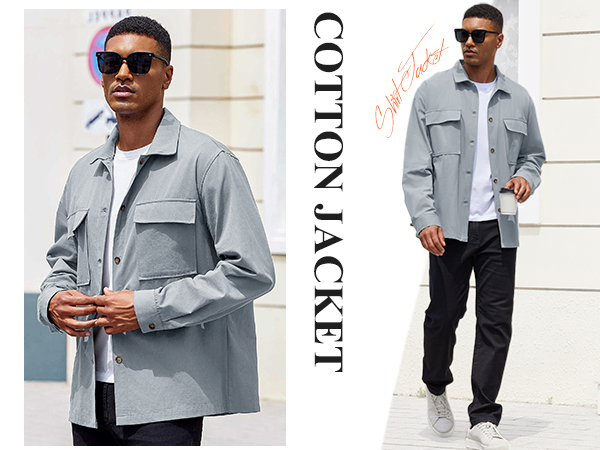 Mens Button Down Shirt Jacket Casual Military Cotton Shacket Lightweight Outdoor Cargo Jacket Coat