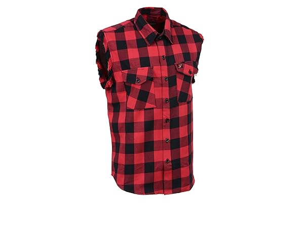 Milwaukee Leather Mens Black red orange green yellow and Grey Checkered Cut Off Flannel Shirt