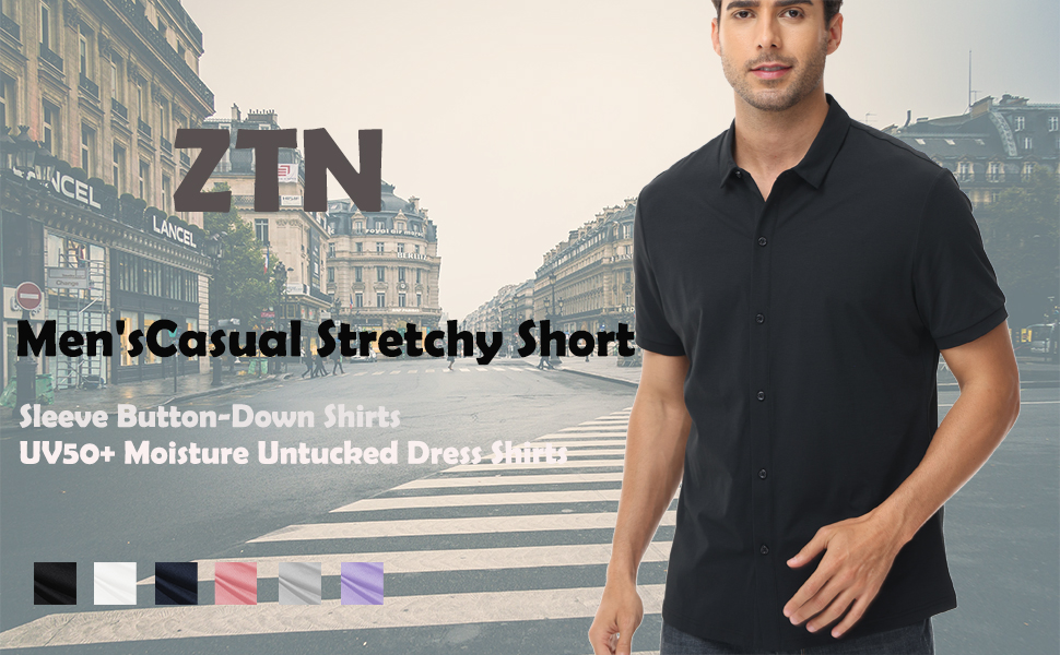 ZTN Men&#39;s Casual Stretchy Short Sleeve Button-Down Shirts UV50+