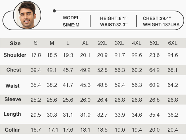 stretch dress shirt size chart