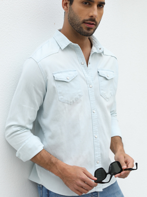 Men''s Casual Pocket Shirts Denim Long Sleeve Shirts