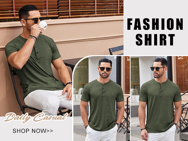 mens daily fashion henley shirts