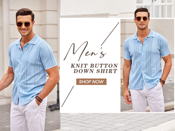 knit button down shirt men