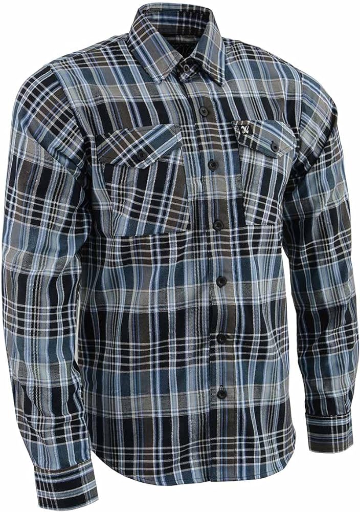 Milwaukee Leather Men's Flannel Plaid Shirt Black and White with Blue Long Sleeve Cotton Button Down Shirt MNG11626