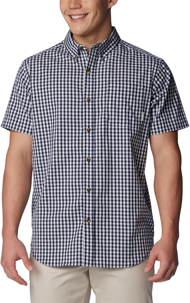 Columbia Men's Rapid Rivers II Short Sleeve Shirt, Collegiate Navy Gingham, Large