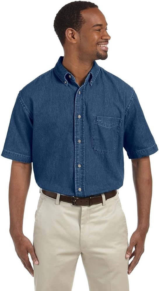 Men's 6.5 oz. Short-Sleeve Denim Shirt, Dark Denim, XL