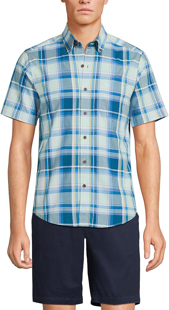 Lands' End Men's Traditional Fit Short Sleeve Madras Shirt