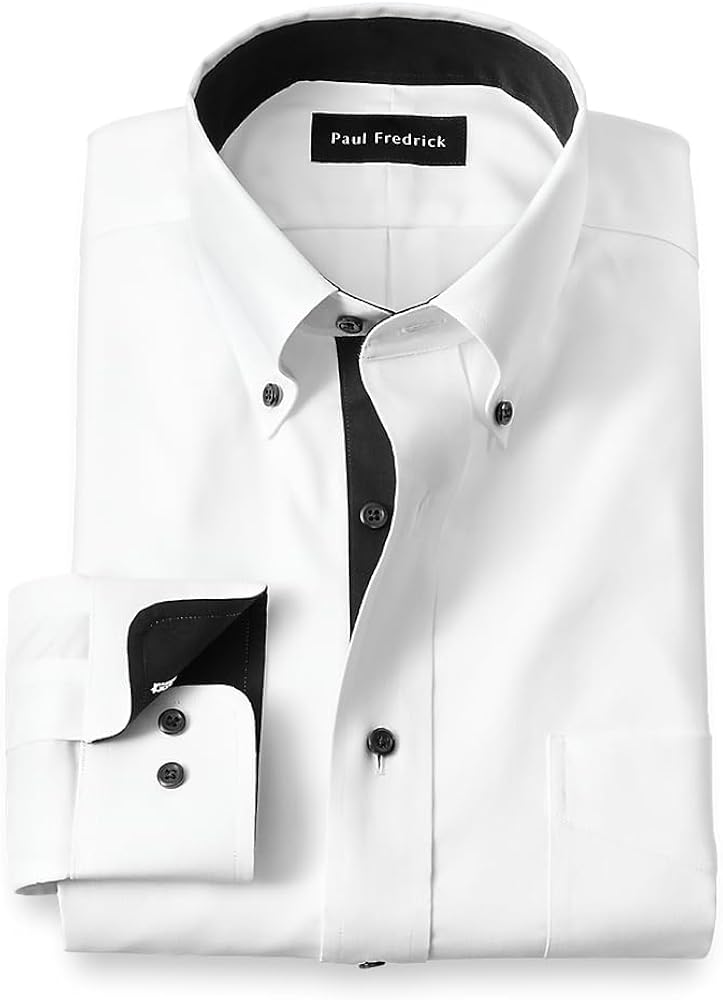 Paul Fredrick Men's Classic Fit Comfort Stretch Non-Iron Solid Dress Shirt