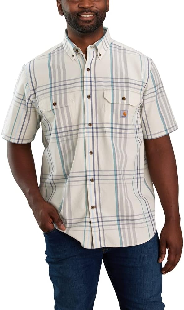 Carhartt Men's 105175 Loose Fit Midweight Short Sleeve Plaid Shirt - Medium Regular - Malt