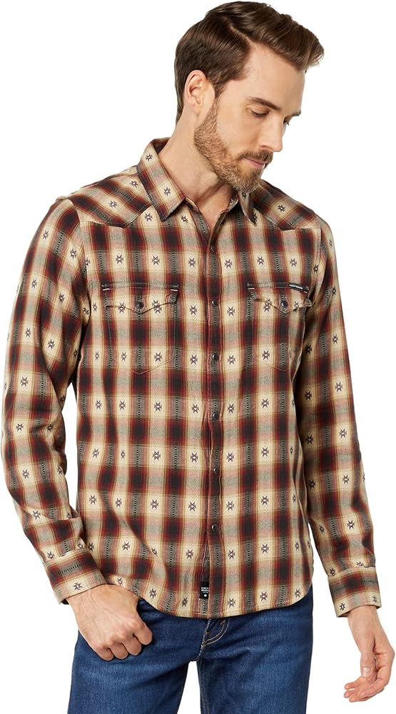 Lucky Brand Men's Plaid Dobby Western Long Sleeve Shirt