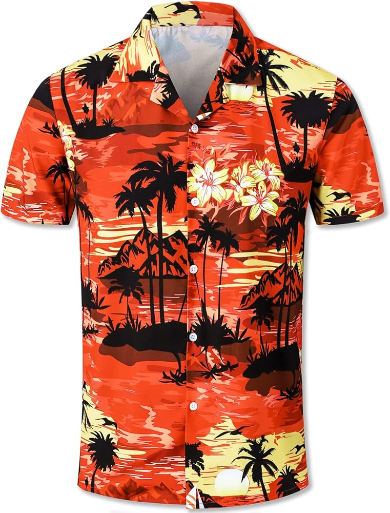 QZH.DUAO Men's & Boys Hawaiian Shirt Cuban Collar Short Sleeve Button Down Shirt Tropical Summer Beach Shirts