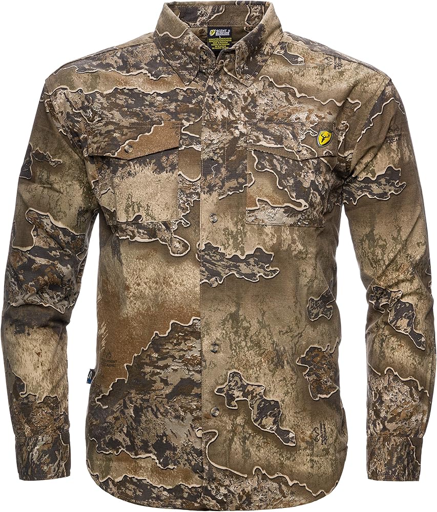 SCENTBLOCKER Scent Blocker Fused Cotton Long-Sleeve Button-Up Shirt, Hunting Clothes for Men