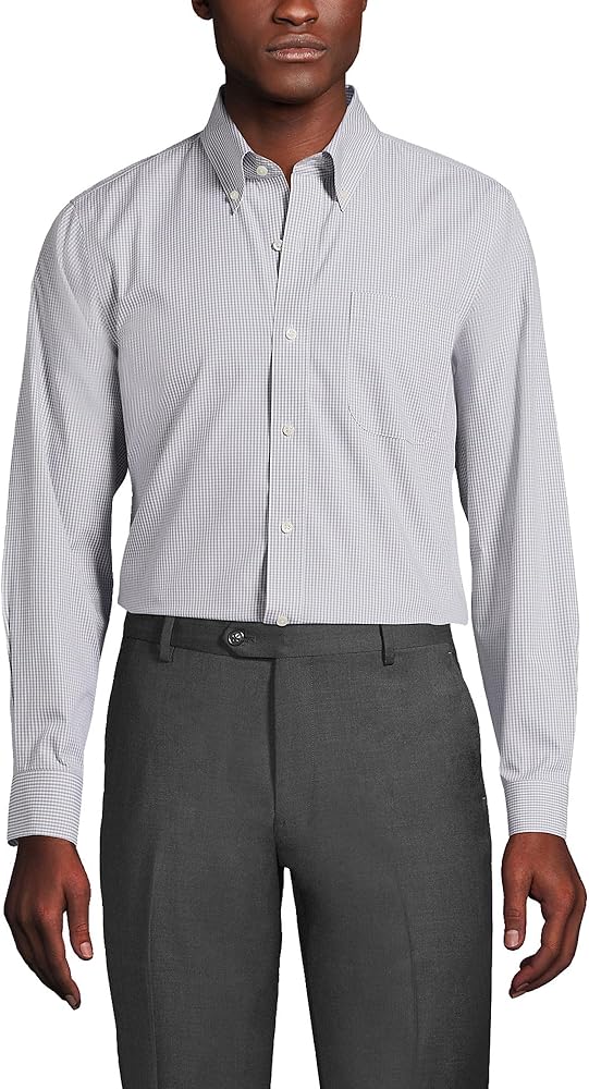 Lands' End Men's Traditional Fit Solid No Iron Supima Pinpoint Buttondown Collar Dress Shirt