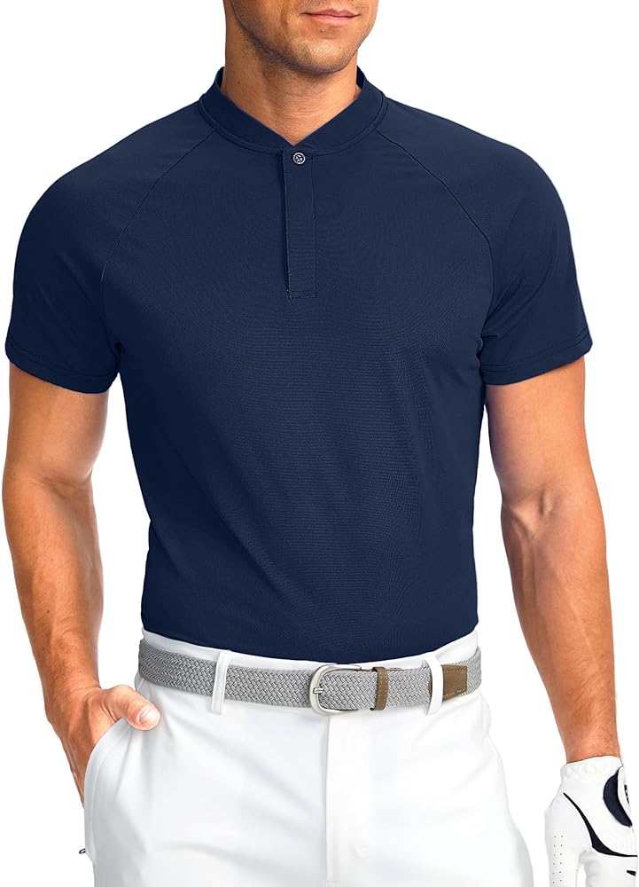 Viodia Collarless Golf Shirts for Men Moisture Wicking Dry Fit Polos Short Sleeve Shirts