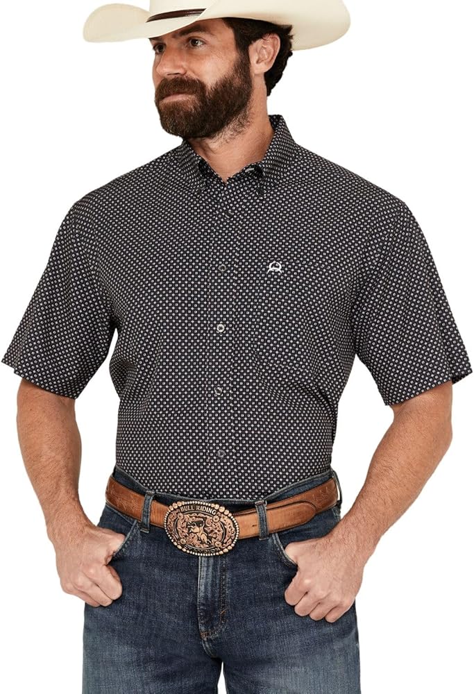 Cinch Men's Arenaflex&Reg; Floral Geo Print Short Sleeve Button-Down Charcoal Large