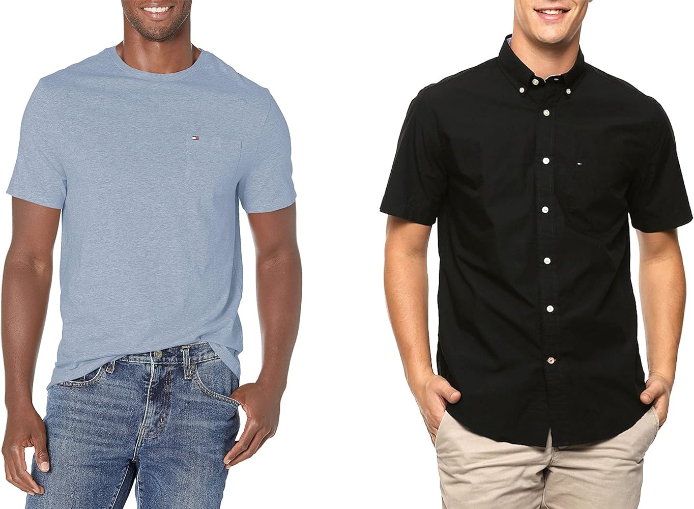 Tommy Hilfiger Men’s Short Sleeve Button Down Shirt & Crewneck T-Shirt Bundle