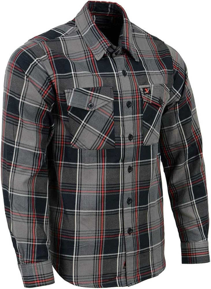 Milwaukee Leather MNG11658 Men's Black and Grey with Red Long Sleeve Cotton Flannel Shirt