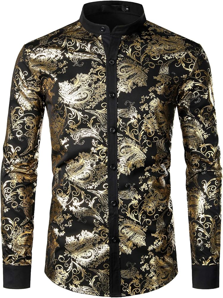 VATPAVE Mens Casual Luxury Print Dress Shirts Paisley Long Sleeve Button Down Shirts