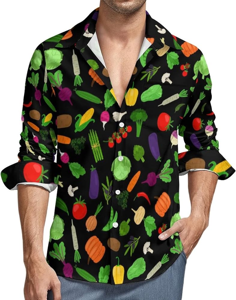 Colorful Vegetables Men's Shirt Long Sleeve Button Down Casual Blouse Shirts Tops